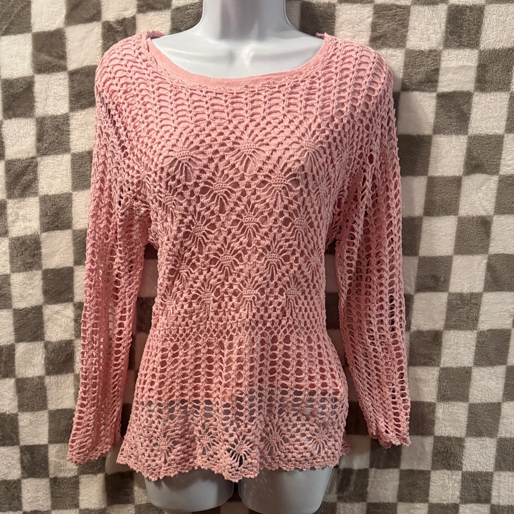 Croft & Barrow Women’s Long Sleeve XL CrewNeck Pullover Knit Crochet Lined Top - Picture 2 of 12
